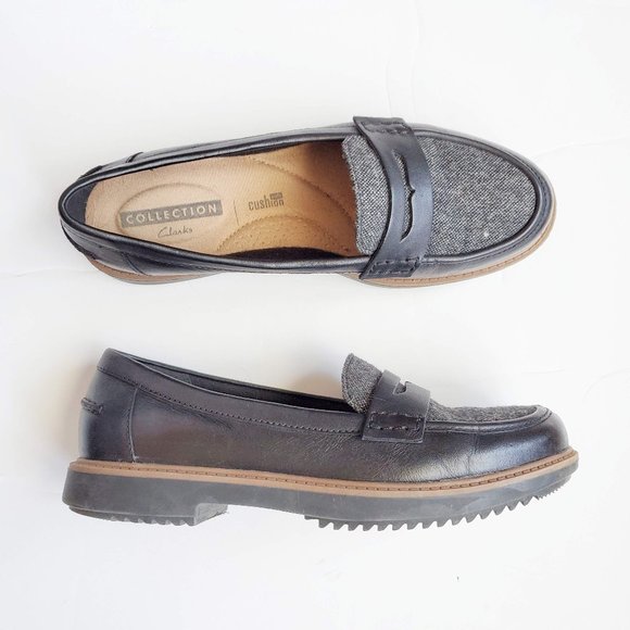 clarks grey loafers